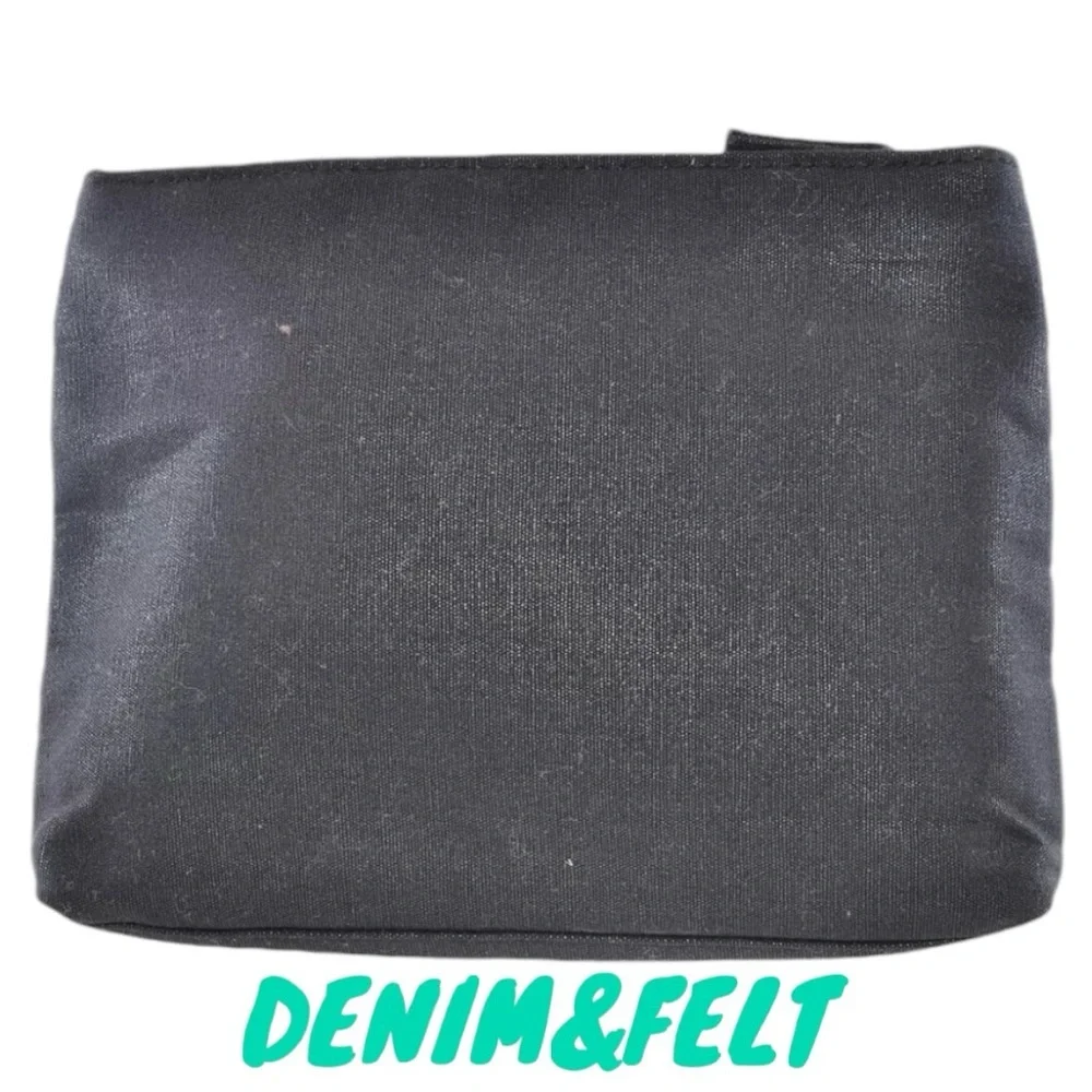 Yves Saint Laurent YSL Black Canvas Pouch w Leather Accents Top Zip Makeup Bag‎